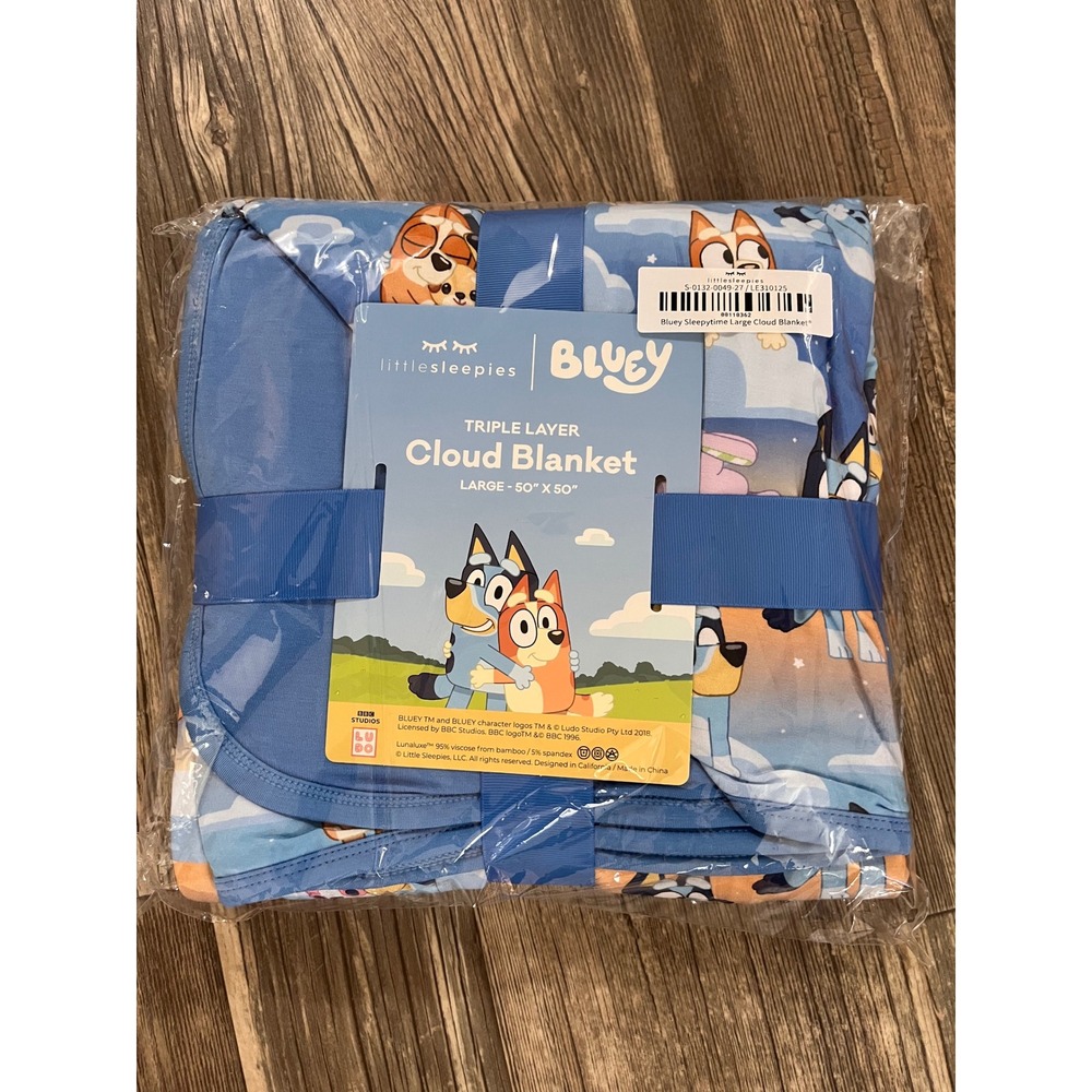 Little Sleepies Bluey Sleepytime Large Cloud Blanket 50" x 50" NEW